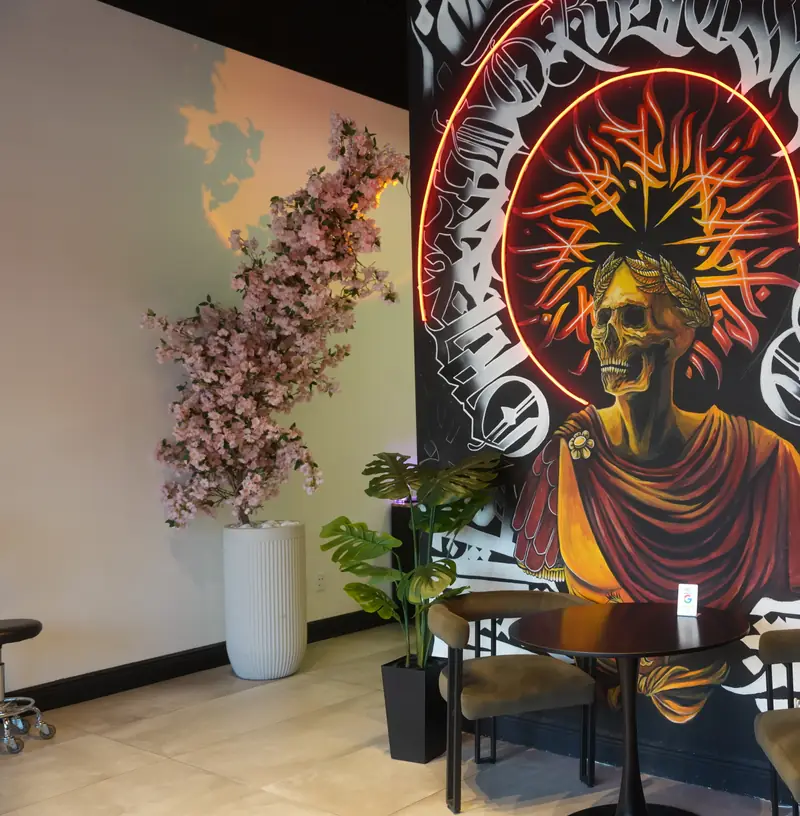 The mural wall beside the seating area at Orlando Kings